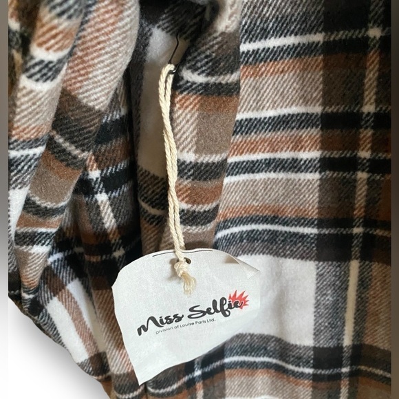 Miss Selfie Flannel PLAID Button Down Oversized Shirt Shacket Long Sleeve XL - Picture 5 of 11